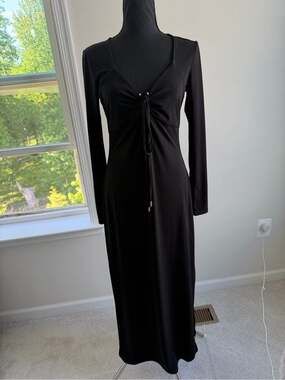 Michael Kors Black Maxi Dress Long Sleeve Side Slit Size M